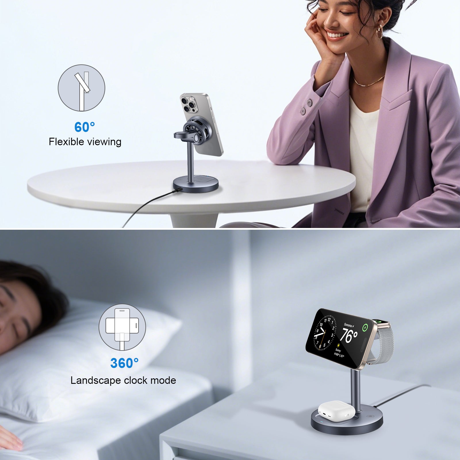 SKEGIC AirCool 3-in-1 Magnetic Wireless Charging Stands (Qi2 25W, MagSafe-Compatible)