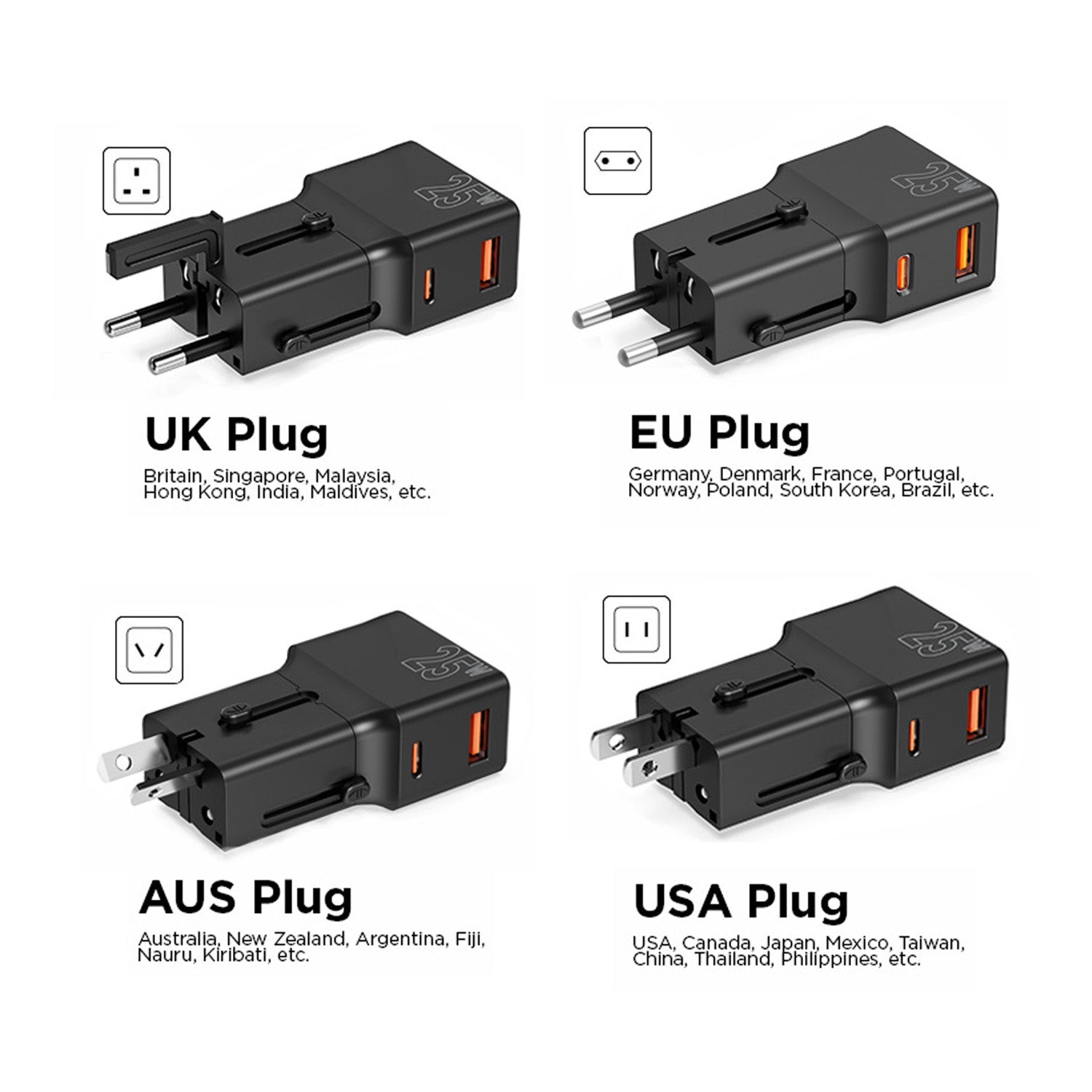 ChargeMini | 4-in-1 Pocket Travel Charger EU/US/UK/AU 25W