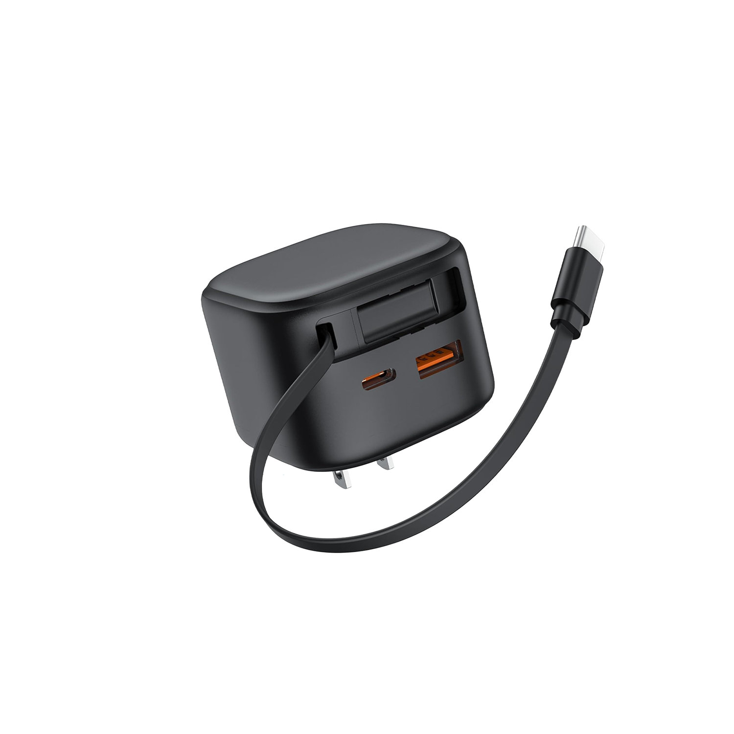 ChargeReel | 35W GaN Charger 2-Port USB with Retractable Type-C Cable
