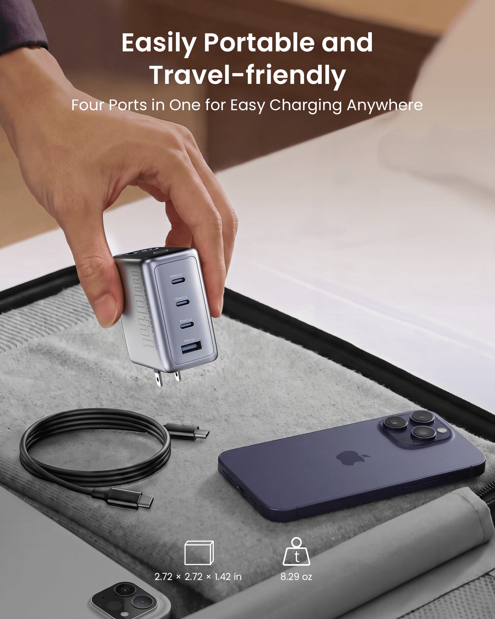 SKEGIC Pilot Pro 140W 4-Port GaN Charger (Smart Display, 4-in-1, 90° Foldable)
