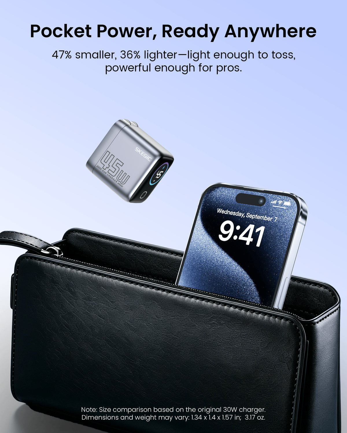 SKEGIC Pilot Mini USB-C Charger (45W, Smart Display, 90° Foldable)