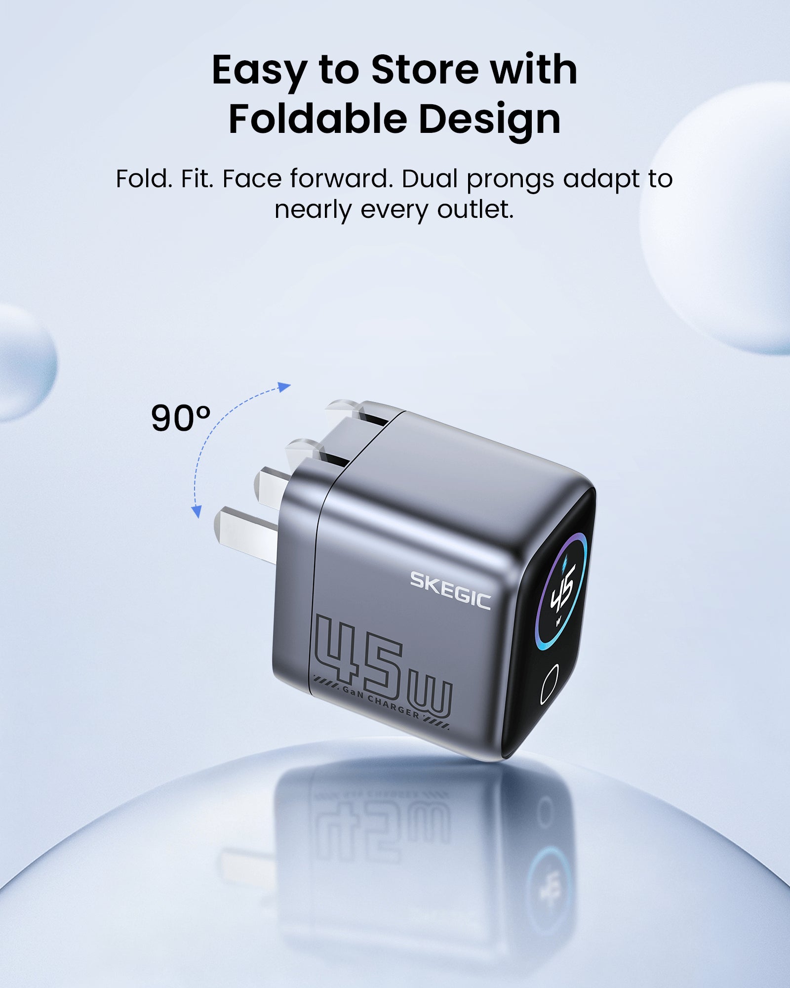SKEGIC Pilot Mini USB-C Charger (45W, Smart Display, 90° Foldable)