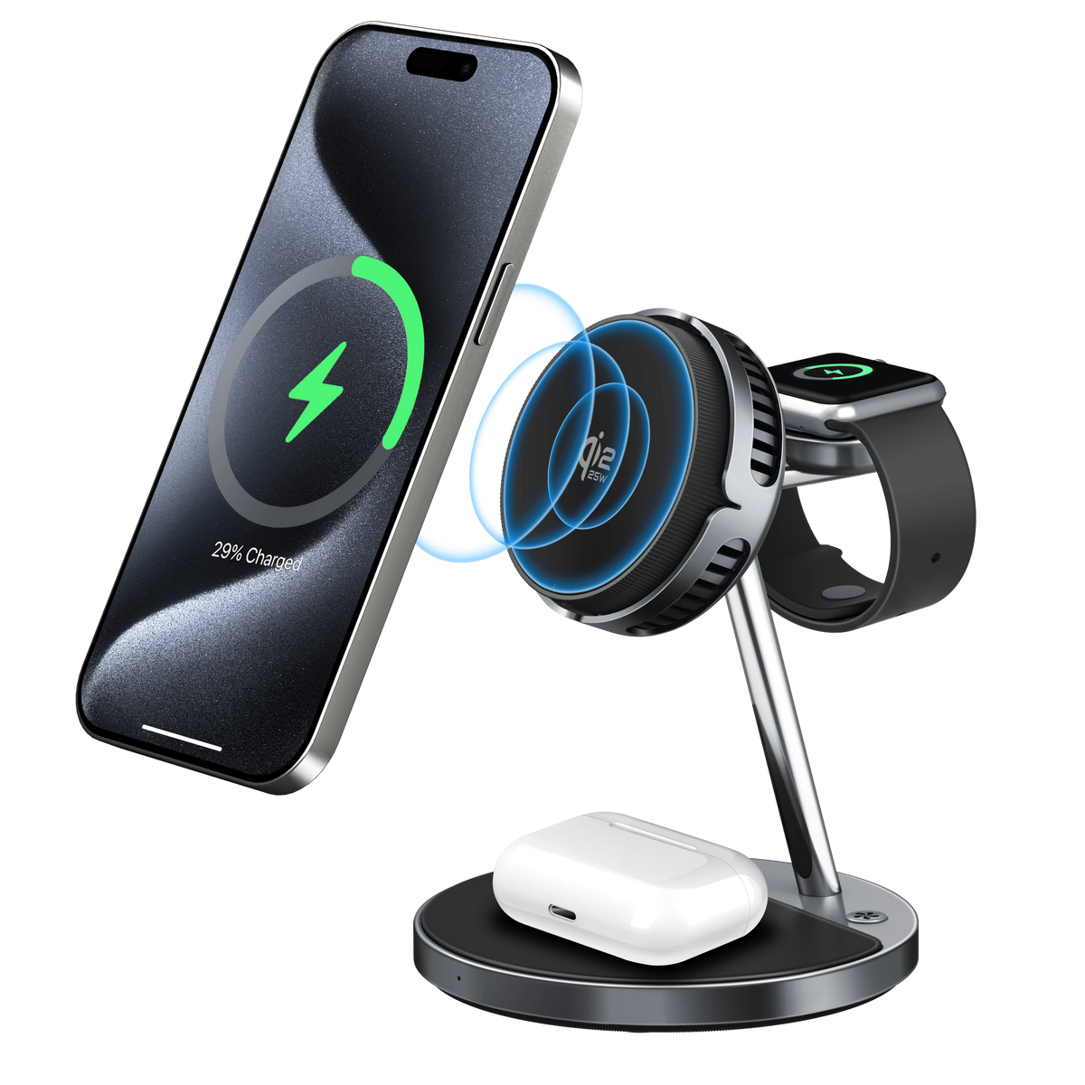 SKEGIC AirCool 3-in-1 Magnetic Wireless Charging Stand (Qi2 25W, MagSafe-Compatible)