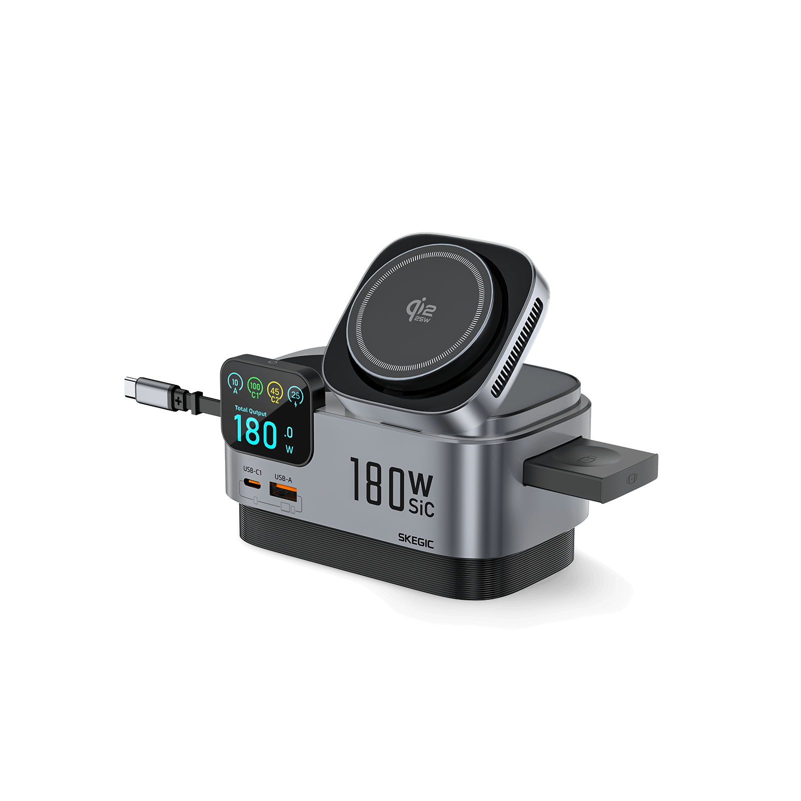 SKEGIC Nexus Ultra 180W SiC Charging Station (Smart Display, 3-in-1 Wireless, Qi2 25W, AirCool)