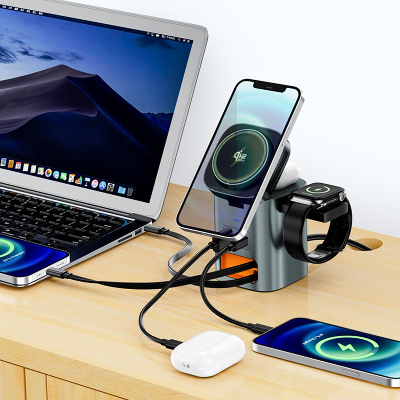 SKEGIC Nexus Max 100W AirCool GaN Charging Station with Watch Charger & Qi2 25W Wireless Charging