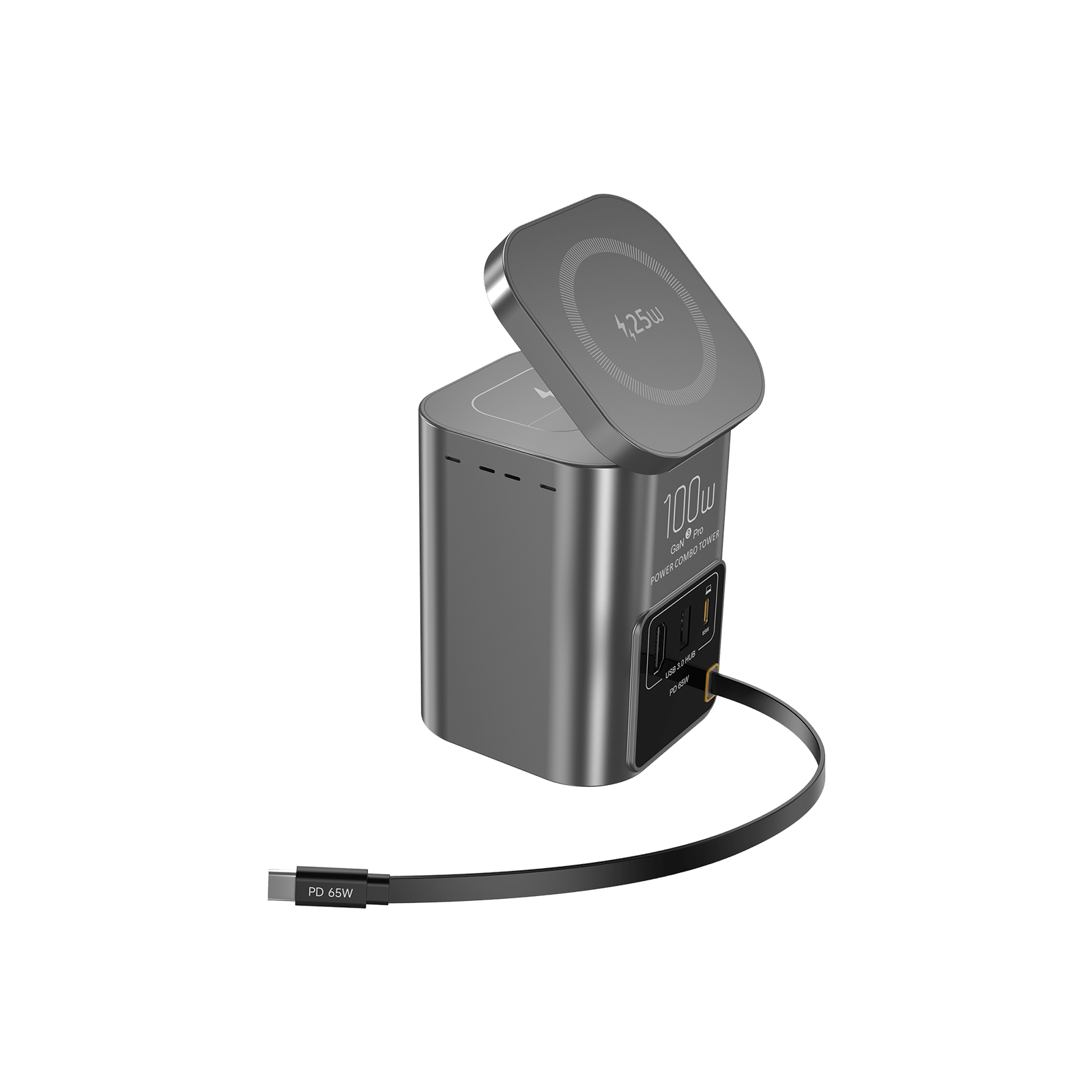 SKEGIC Nexus Hub 100W Power Station (25W Wireless Charging, 1 Retractable USB-C Cable, USB-A & USB-C Port, HDMI Port)