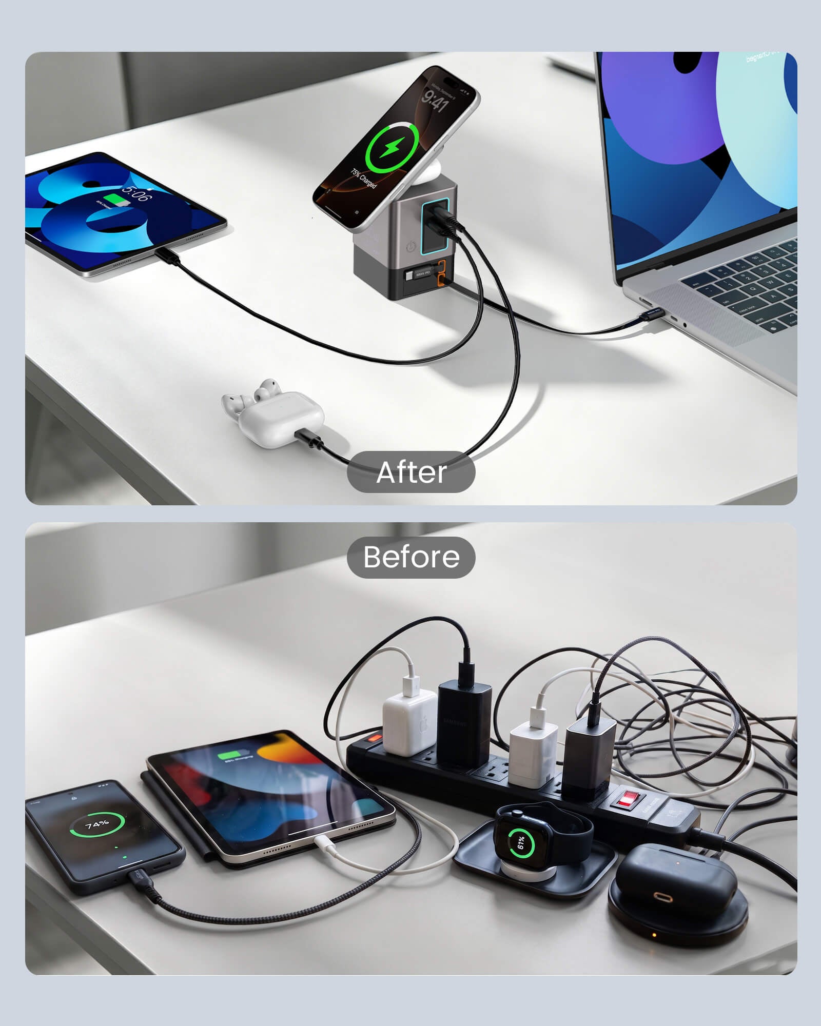 SKEGIC Nexus 105W Power Station (15W Wireless Charging, 2 Retractable USB-C Cables, USB-A & USB-C Port)