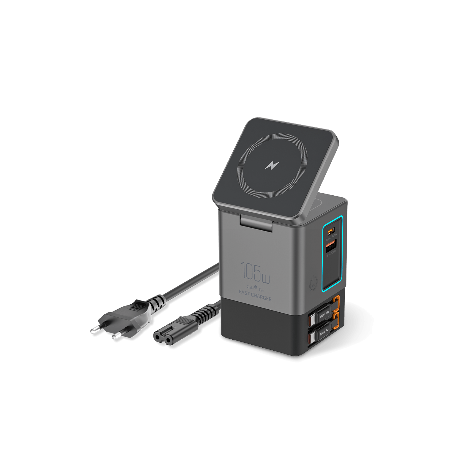 SKEGIC Nexus 105W Power Station (15W Wireless Charging, 2 Retractable USB-C Cables, USB-A & USB-C Port)