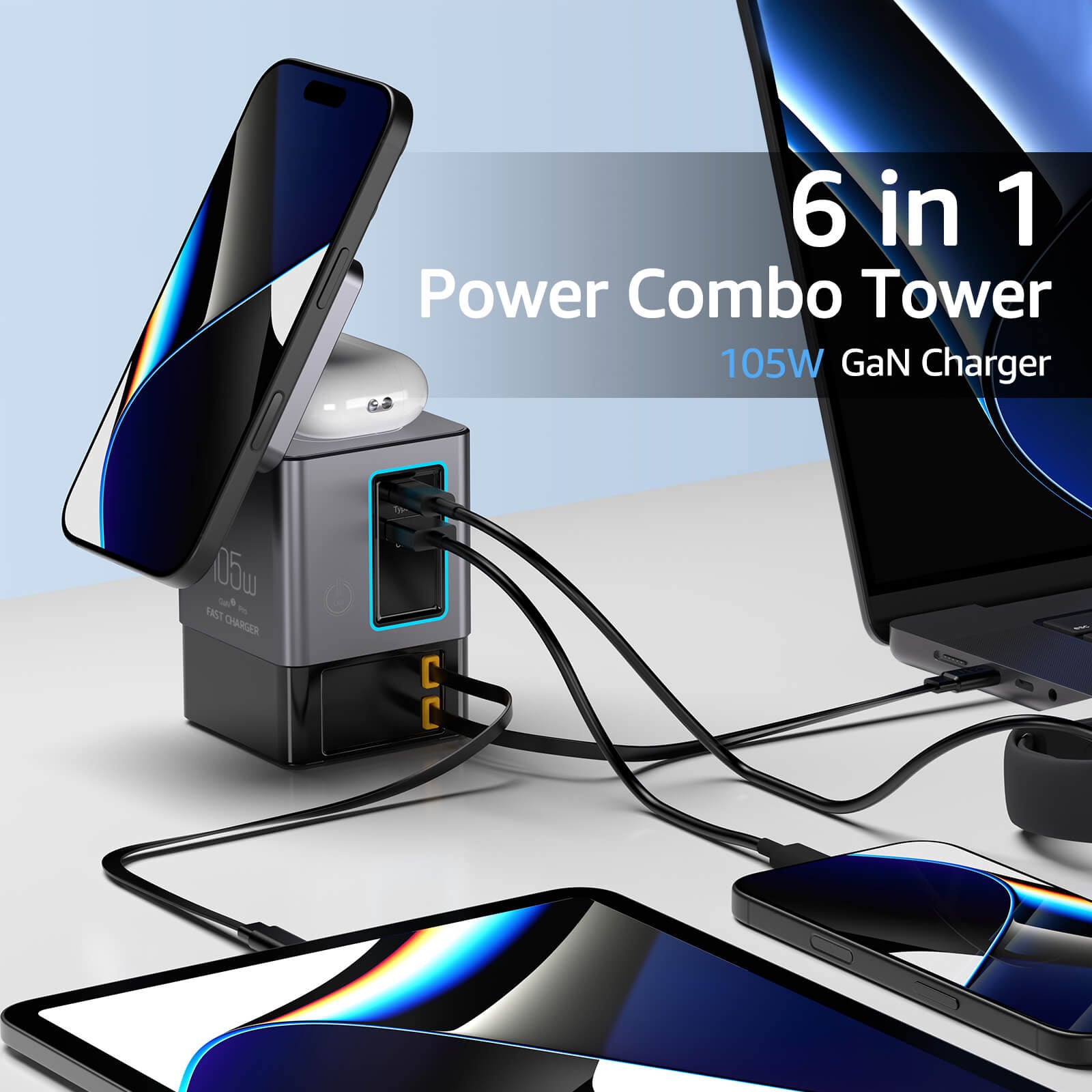 SKEGIC 105W 6-in-1 Power Station with Qi2.2 25W Wireless Charging