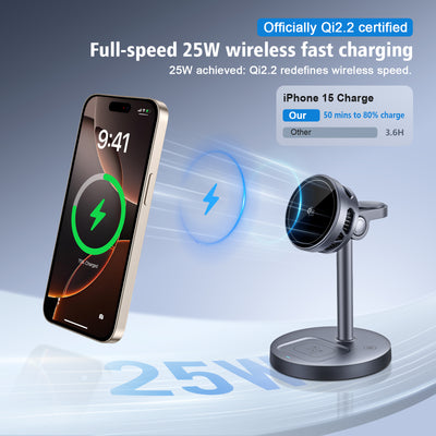 SKEGIC AirCool 3-in-1 Magnetic Wireless Charging Stands (Qi2 25W, MagSafe-Compatible)