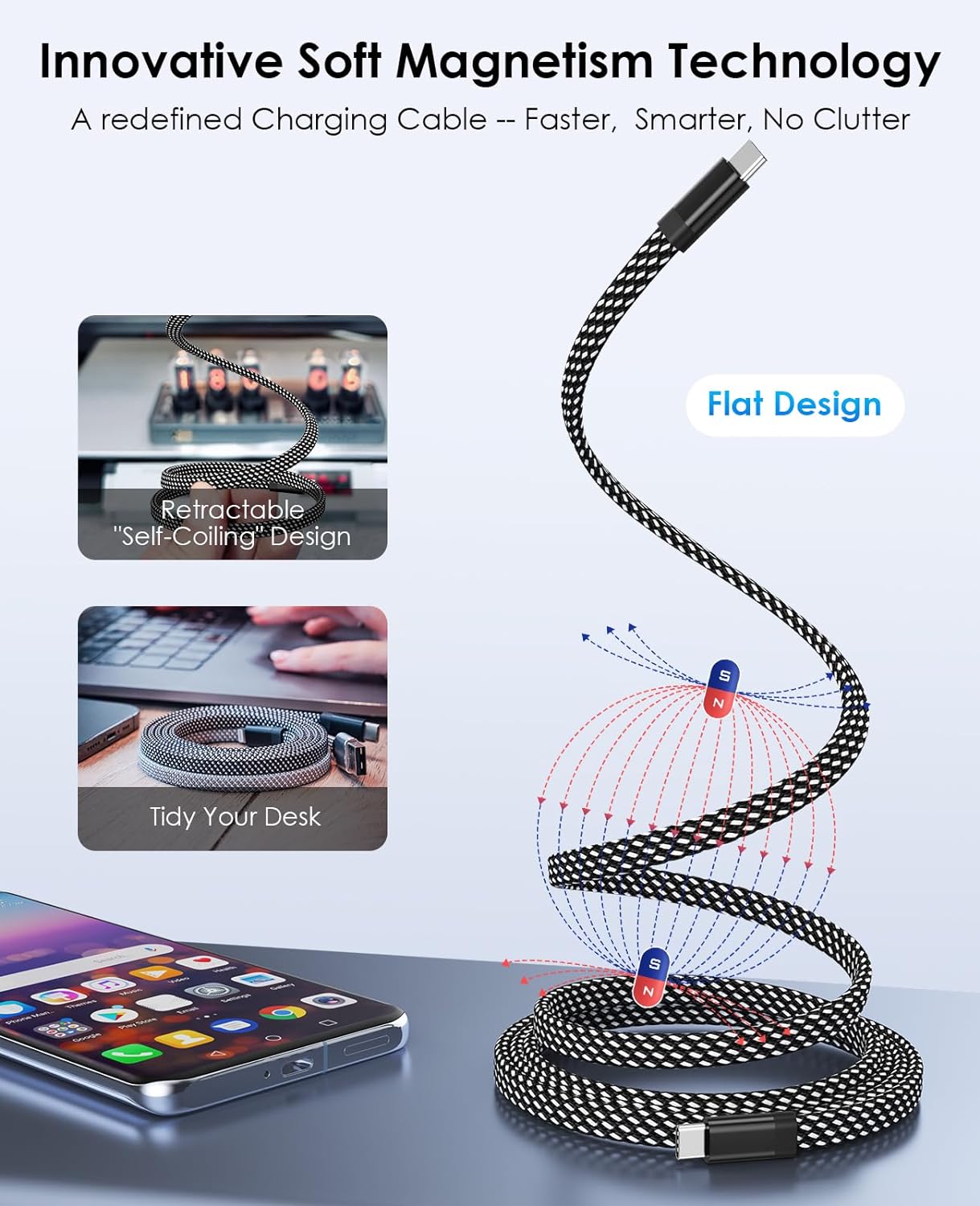 Magcable Travel | Magnetic Flat Anti-tangle Cable (1m)