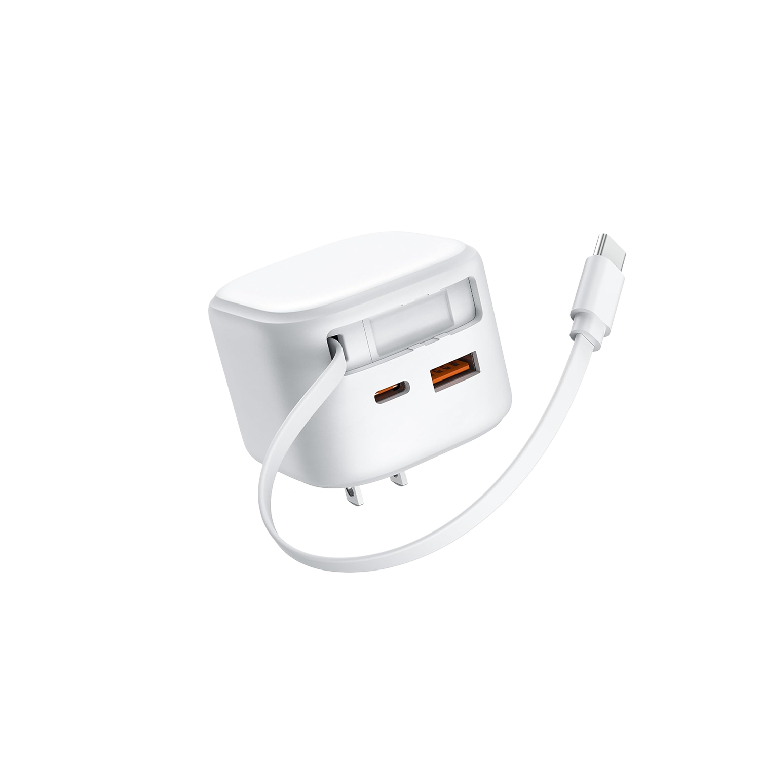 ChargeReel | 35W GaN Charger 2-Port USB with Retractable Type-C Cable