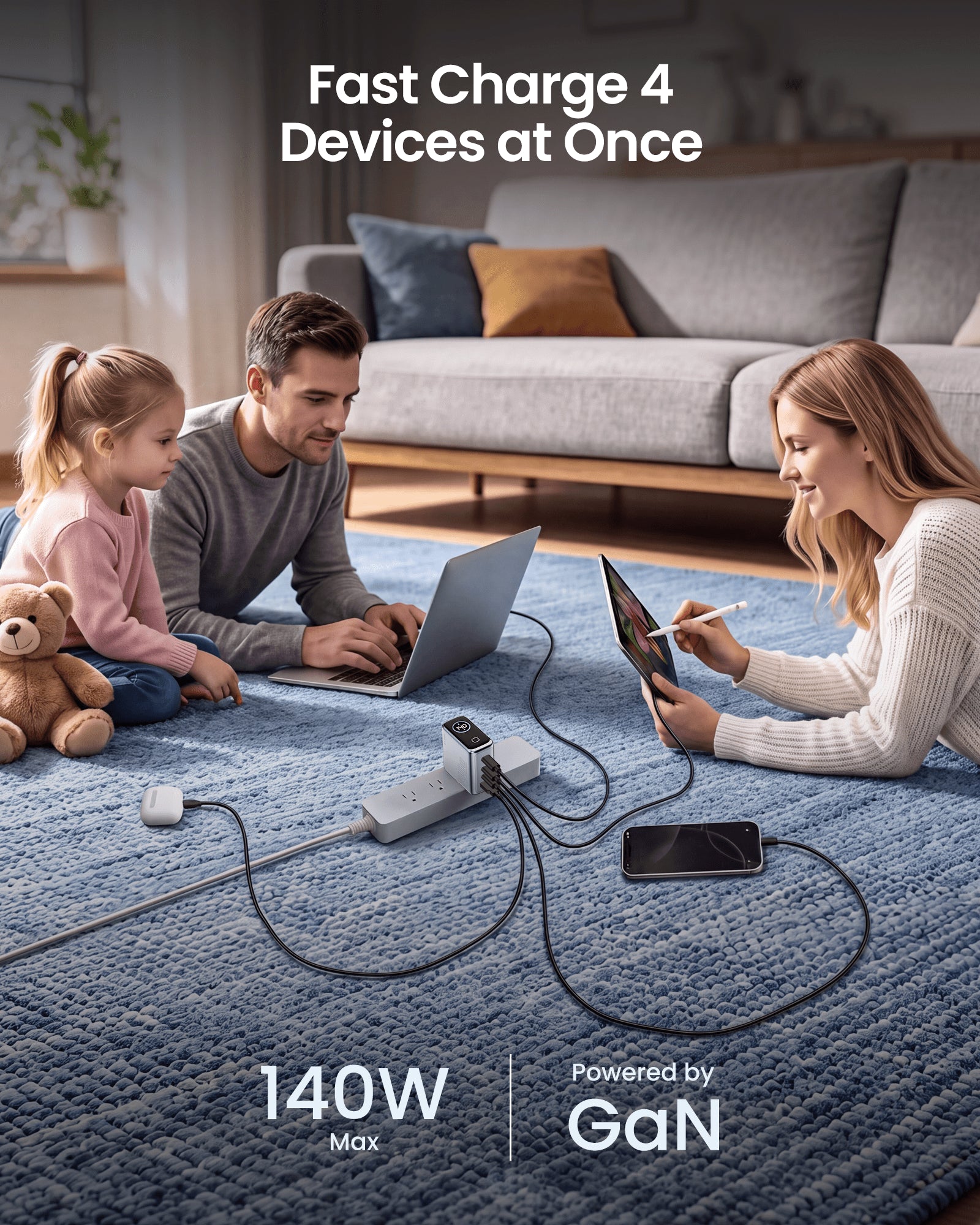 SKEGIC Pilot Pro 140W 4-Port GaN Charger (Smart Display, 4-in-1, 90° Foldable)