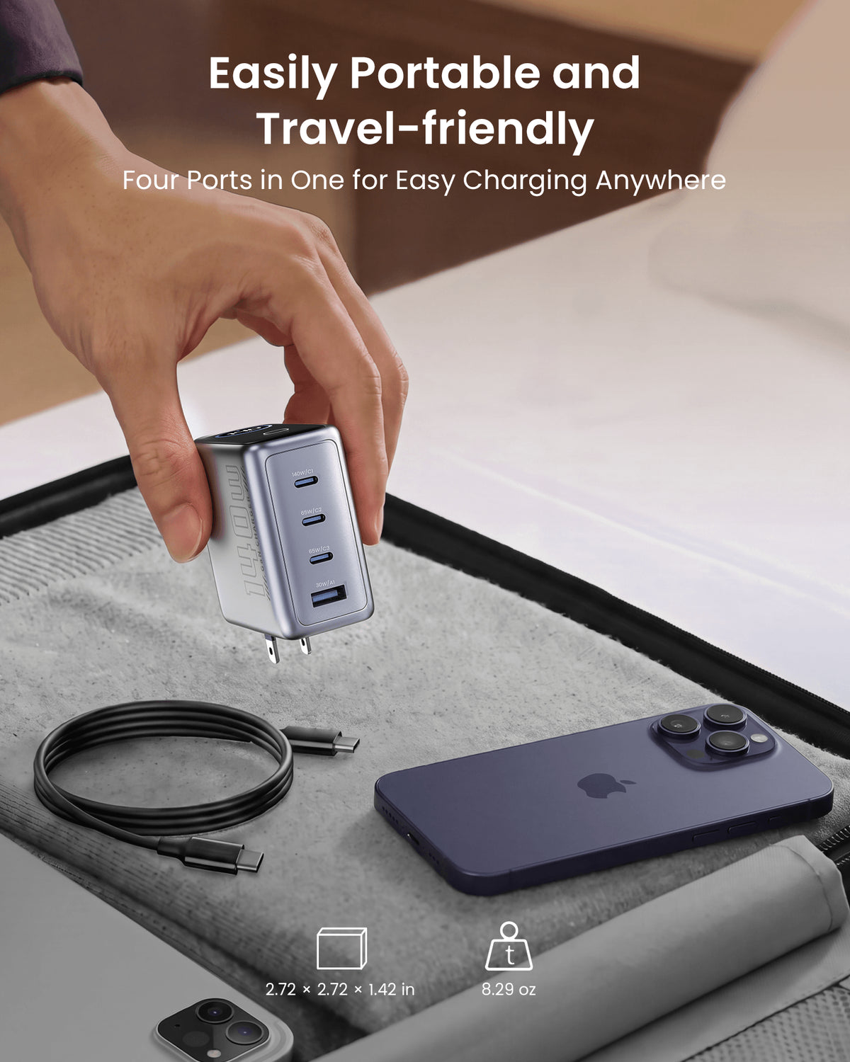 SKEGIC Pilot Pro 140W 4-Port GaN Charger (Smart Display, 4-in-1, 90° Foldable)
