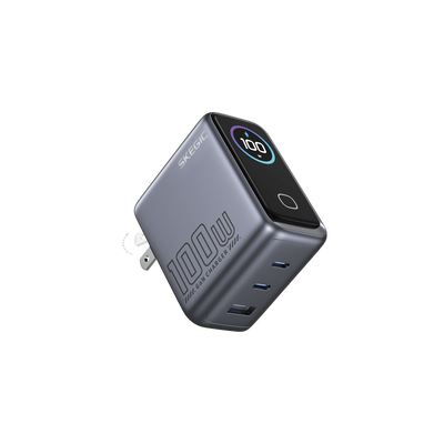 SKEGIC Pilot 100W 3-Port GaN Charger  (Smart Display, 3-in-1, 90° Foldable)