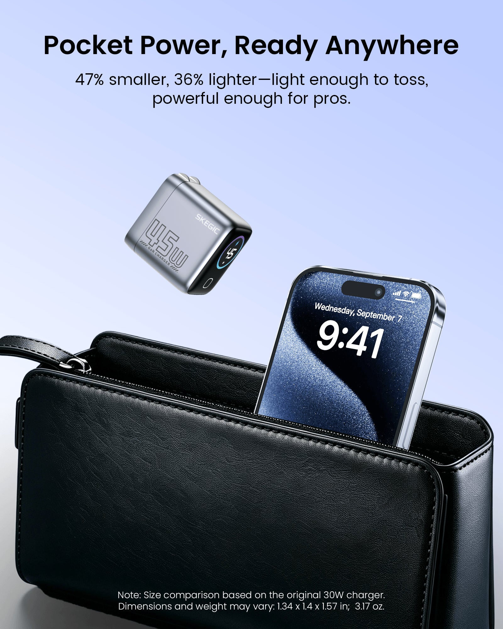 SKEGIC Pilot Mini USB-C Charger (45W, Smart Display, 90° Foldable)