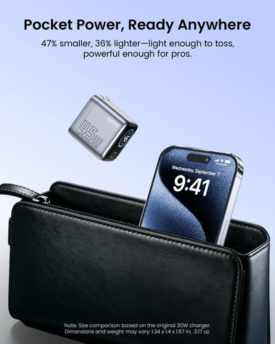 SKEGIC Pilot Mini USB-C Charger (45W, Smart Display, 90° Foldable)