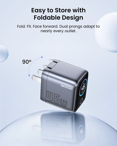 SKEGIC Pilot Mini USB-C Charger (45W, Smart Display, 90° Foldable)