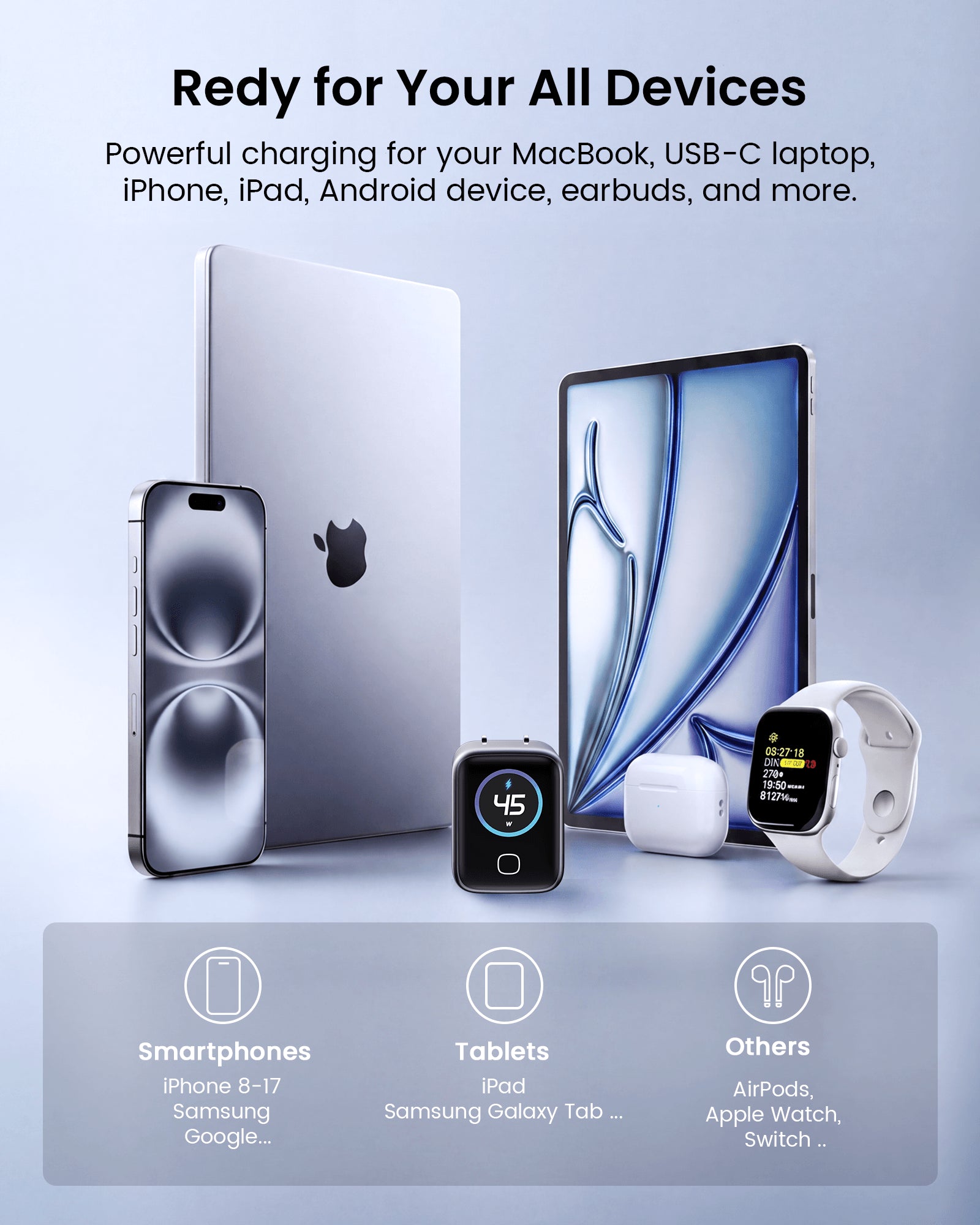 SKEGIC Pilot Mini USB-C Charger (45W, Smart Display, 90° Foldable)