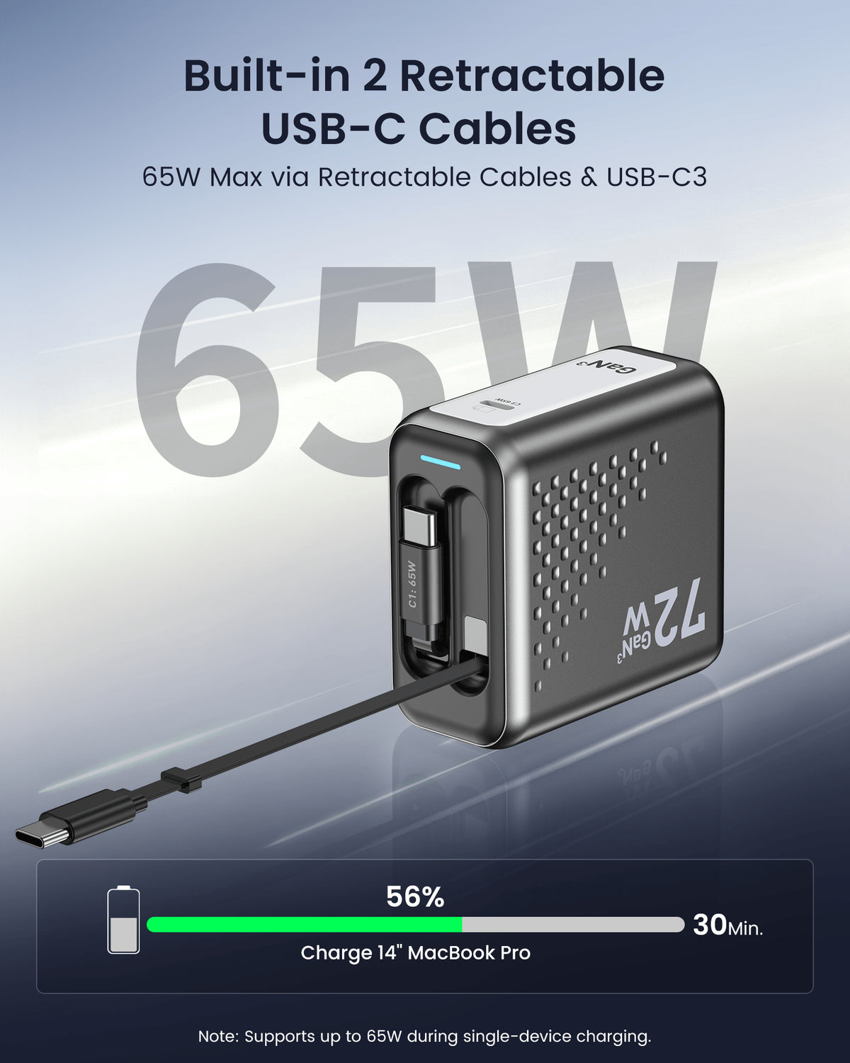 SKEGIC Pilot Travel Retractable GaN Charger (3-in-1, 72W, GaN³)