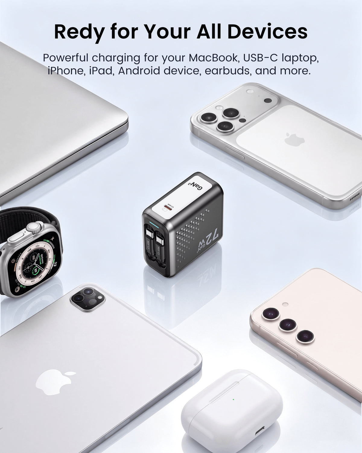 SKEGIC Pilot Travel Retractable GaN Charger (3-in-1, 72W, GaN³)