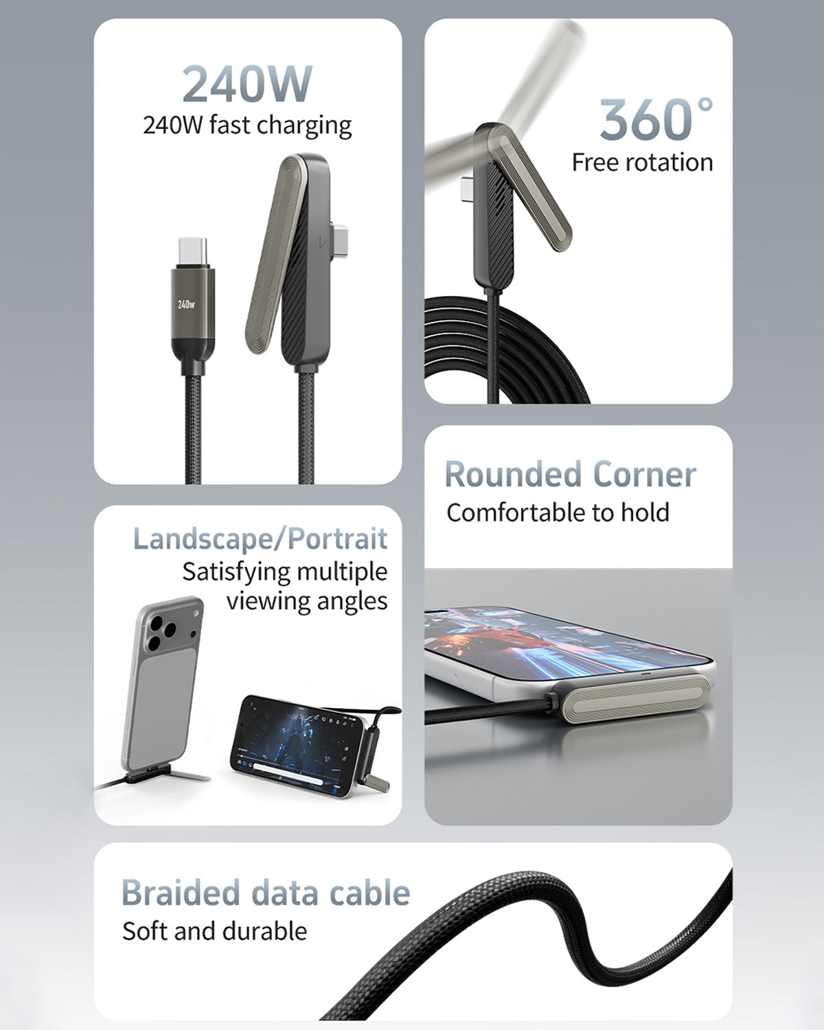 KickCable 3.0 | 2-in-1 Stand Charging Cable (1.5m/4.9ft)
