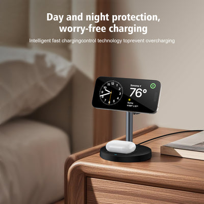 SKEGIC 3-in-1 Magnetic Wireless Charging Stand (Qi2 15W, MagSafe-Compatible)