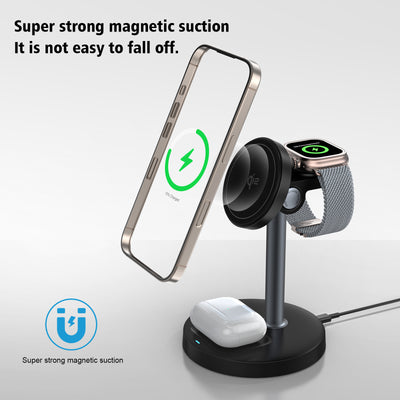 SKEGIC 3-in-1 Magnetic Wireless Charging Stand (Qi2 15W, MagSafe-Compatible)