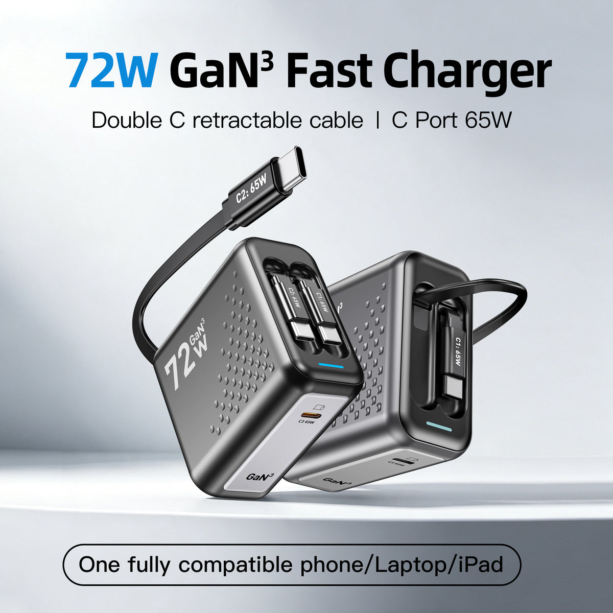 SKEGIC Pilot Travel Retractable GaN Charger (3-in-1, 72W)