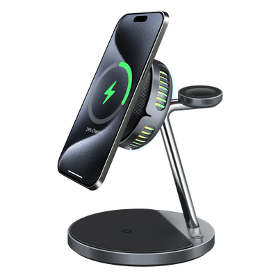 SKEGIC AirCool 3-in-1 Magnetic Wireless Charging Stand (Qi2 25W, MagSafe-Compatible)