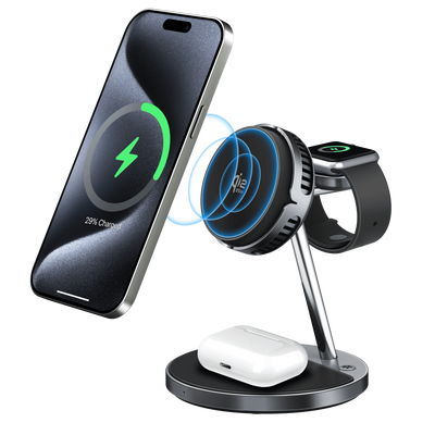 SKEGIC AirCool 3-in-1 Magnetic Wireless Charging Stand (Qi2 25W, MagSafe-Compatible)