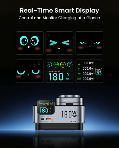 SKEGIC Nexus Ultra 180W SiC Charging Station (Smart Display, 3-in-1 Wireless, Qi2 25W, AirCool)
