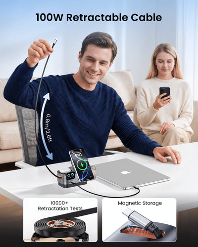 SKEGIC Nexus Ultra 180W SiC Charging Station (Smart Display, 3-in-1 Wireless, Qi2 25W, AirCool)