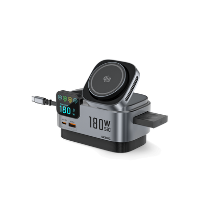 SKEGIC Nexus Ultra 180W SiC Charging Station (Smart Display, 3-in-1 Wireless, Qi2 25W, AirCool)
