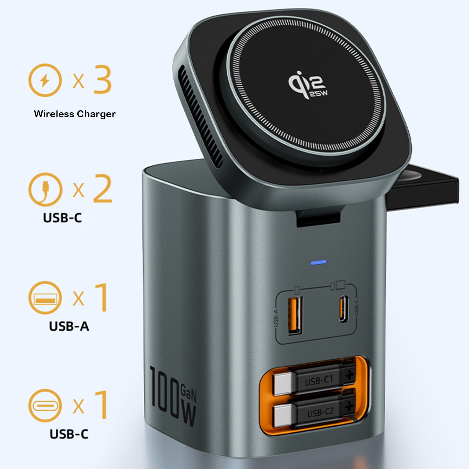 SKEGIC Nexus Max 100W AirCool GaN Charging Station with Watch Charger & Qi2 25W Wireless Charging
