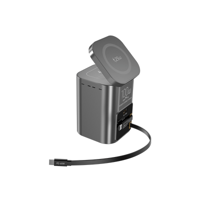 SKEGIC Nexus Pro 100W Power Station (25W Wireless Charging, 2 Retractable USB-C Cables, USB-A Port)