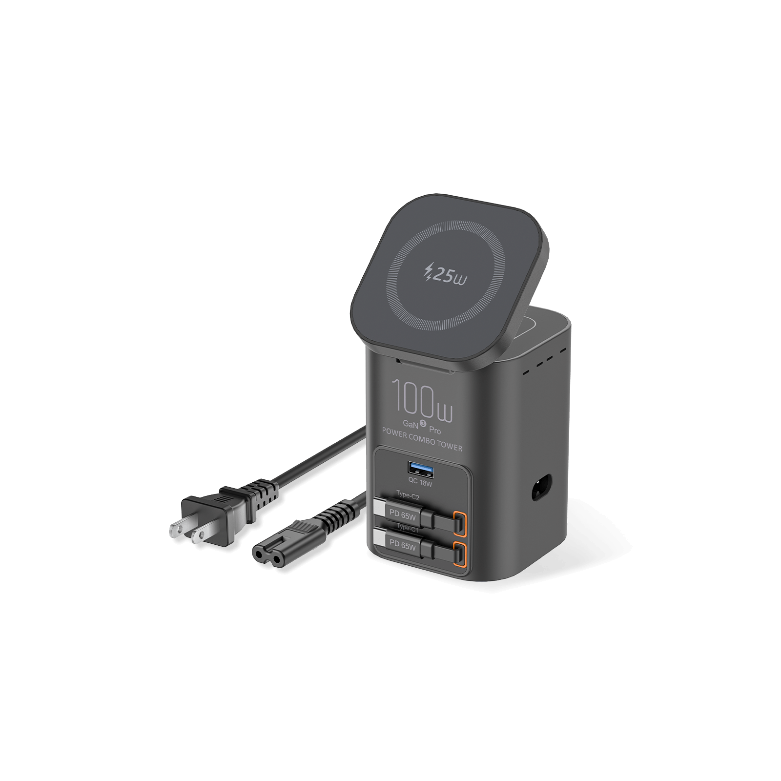 SKEGIC Nexus Pro 100W Power Station (25W Wireless Charging, 2 Retractable USB-C Cables, USB-A Port)