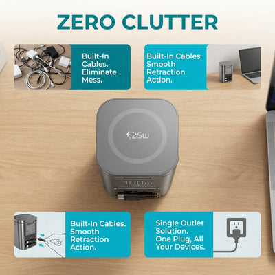 SKEGIC Nexus Pro 100W Power Station (25W Wireless Charging, 2 Retractable USB-C Cables, USB-A Port)