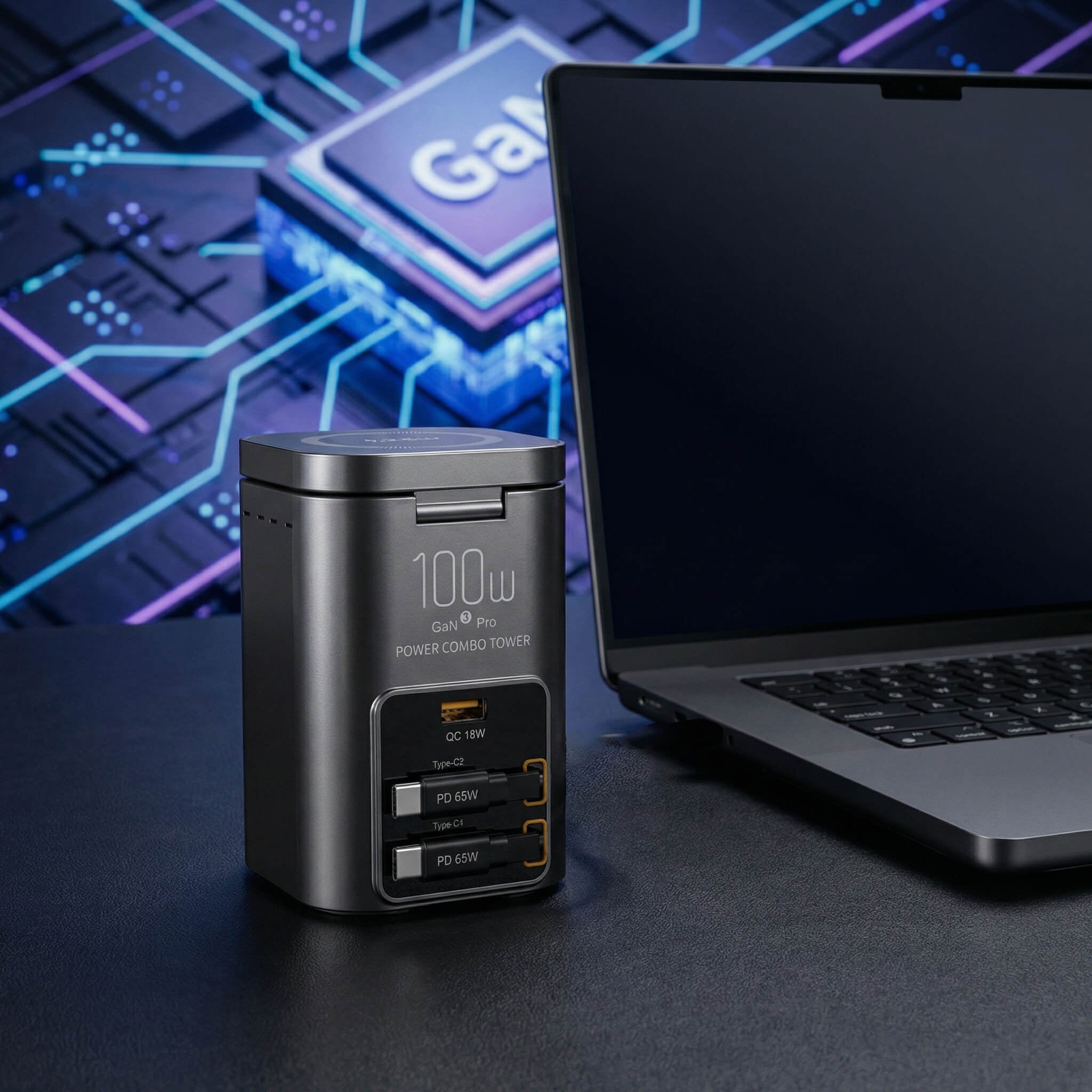 SKEGIC Nexus Pro 100W Power Station (25W Wireless Charging, 2 Retractable USB-C Cables, USB-A Port)