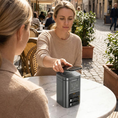 SKEGIC Nexus Pro 100W Power Station (25W Wireless Charging, 2 Retractable USB-C Cables, USB-A Port)