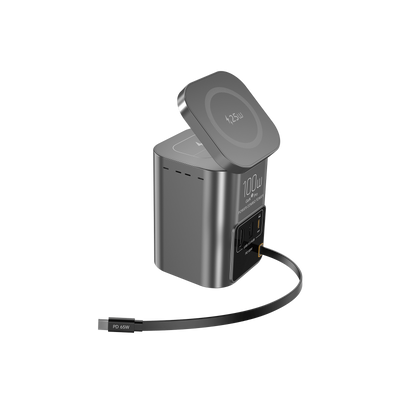 SKEGIC Nexus Hub 100W Power Station (25W Wireless Charging, 1 Retractable USB-C Cable, USB-A & USB-C Port, HDMI Port)