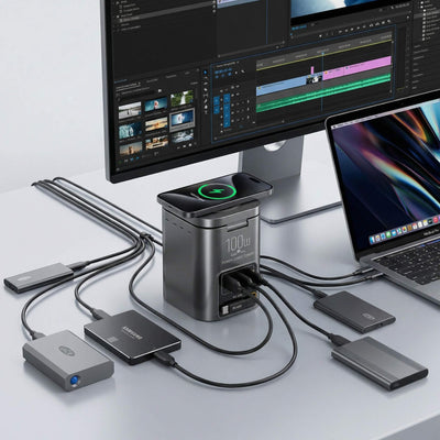 SKEGIC Nexus Hub 100W Power Station (25W Wireless Charging, 1 Retractable USB-C Cable, USB-A & USB-C Port, HDMI Port)