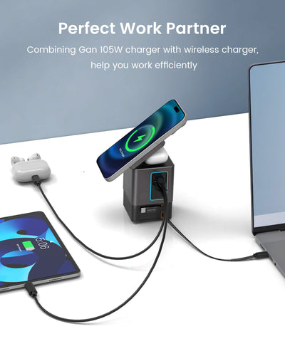 SKEGIC Nexus 105W Power Station (15W Wireless Charging, 2 Retractable USB-C Cables, USB-A & USB-C Port)
