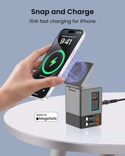 SKEGIC Nexus 105W Power Station (15W Wireless Charging, 2 Retractable USB-C Cables, USB-A & USB-C Port)