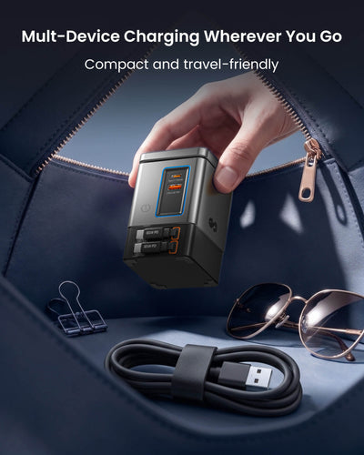 SKEGIC Nexus 105W Power Station (15W Wireless Charging, 2 Retractable USB-C Cables, USB-A & USB-C Port)