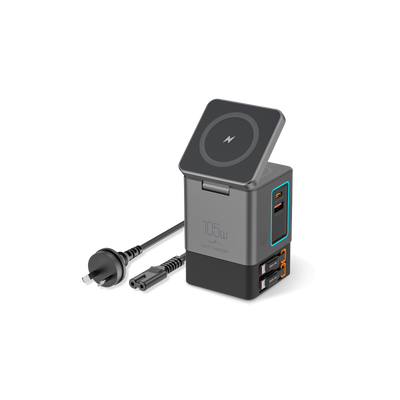 SKEGIC Nexus 105W Power Station (15W Wireless Charging, 2 Retractable USB-C Cables, USB-A & USB-C Port)