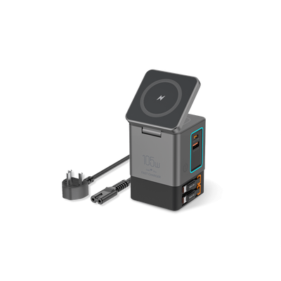 SKEGIC Nexus 105W Power Station (15W Wireless Charging, 2 Retractable USB-C Cables, USB-A & USB-C Port)
