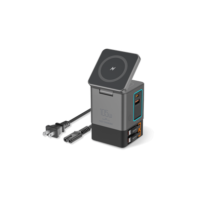 SKEGIC Nexus 105W Power Station (15W Wireless Charging, 2 Retractable USB-C Cables, USB-A & USB-C Port)