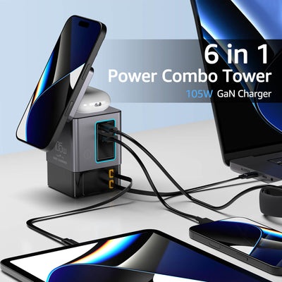 SKEGIC 105W 6-in-1 Power Station with Qi2.2 25W Wireless Charging