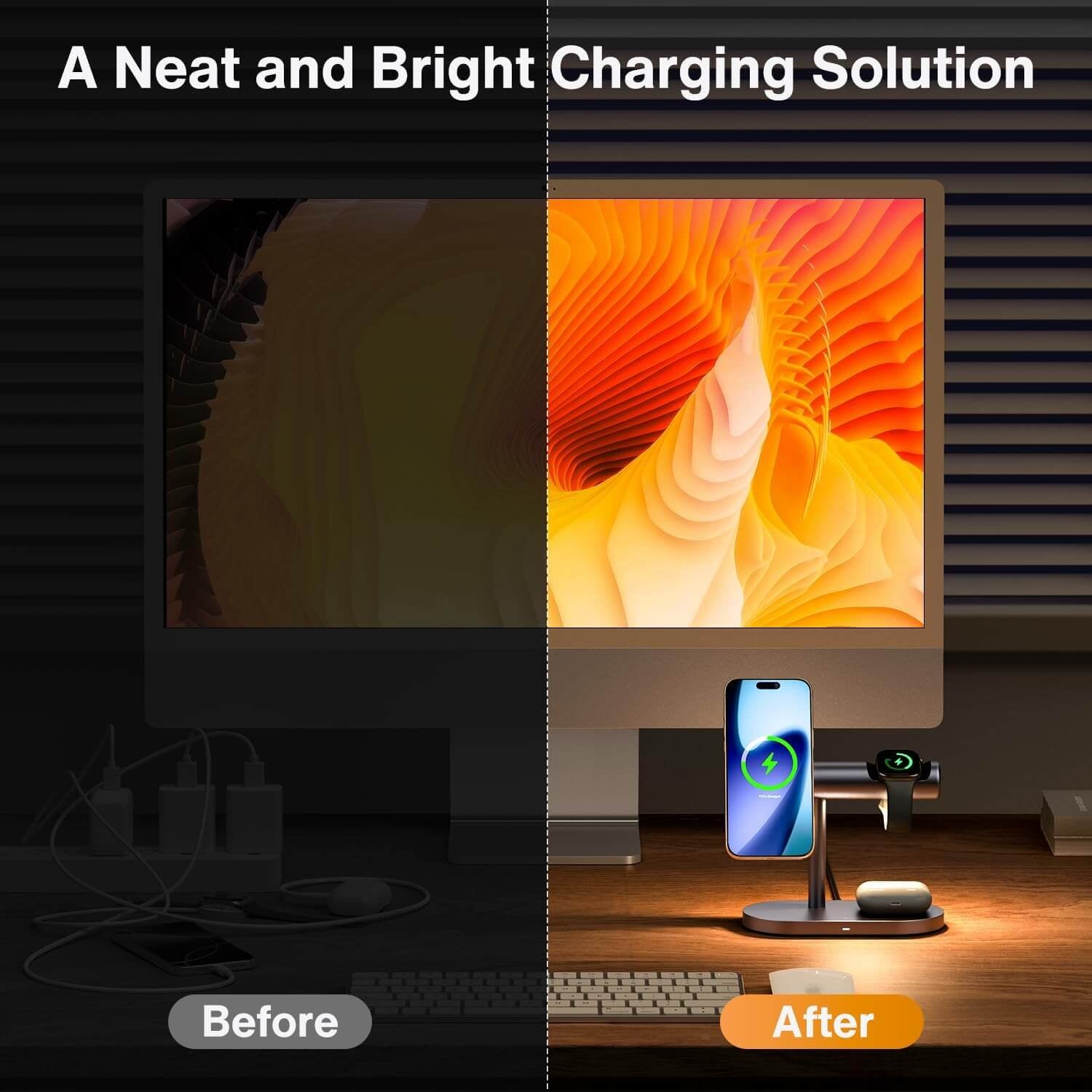 SKEGIC AirCool 4-in-1 Magnetic Wireless Charging Stand with Night Light (Qi2 25W, MagSafe-Compatible)